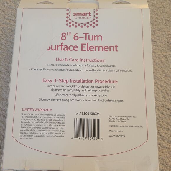New Open Box Smart Choice® 8" 6-Turn Surface Element. Electric Stove - Picture 3 of 12
